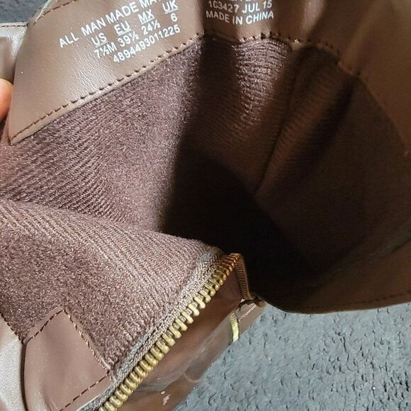 Bongo Womens Brown Leather Checkered Side Zip Thigh High Booties Size 7.5 M - Picture 6 of 6